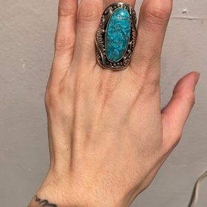 Sterling silver vintage Native American large turquoise ring size 6 stamped